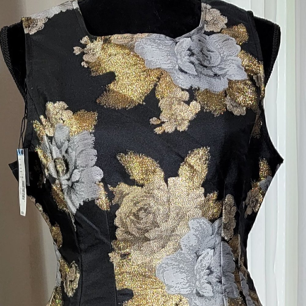 AX Paris Black and Gold Floral Midi Dress - Picture 2 of 10